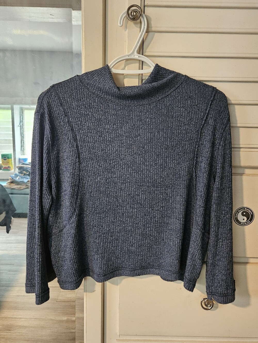 We The Free Ribbed Mock Neck Light Weight Sweater - Blue
